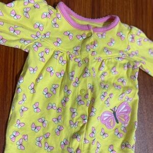 Vibrant Yellow Footies with Butterfly Appliqué